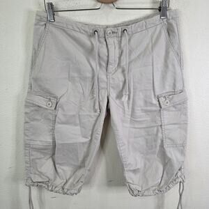Vintage prAna Capri Cargo Pants Womens 12 Beige Wide Leg Hiking Outdoor